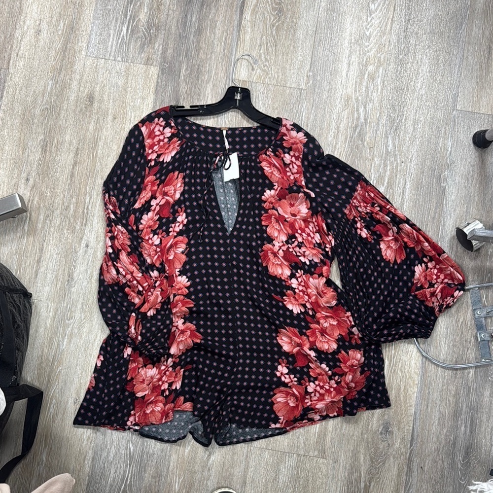 Free People Floral Black and Red Women's Floral Romper